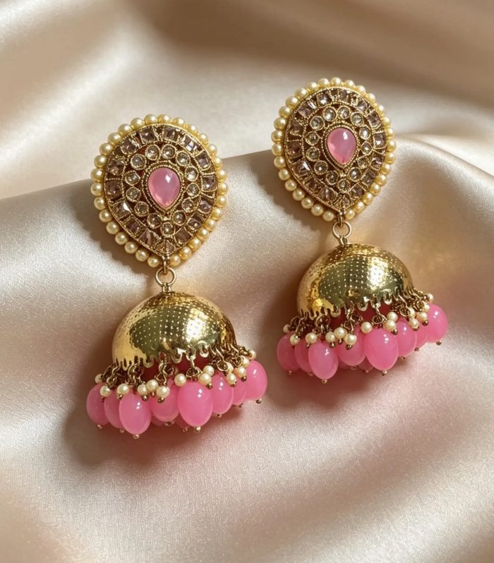 Pink Petal Stud Jhumkas