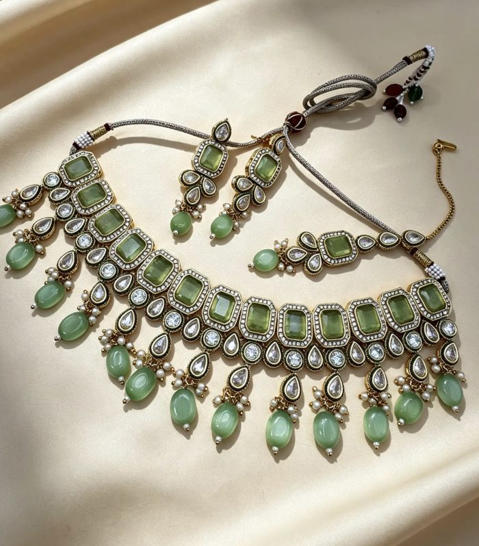 Sage Mosaic Drop Necklace/Choker Set