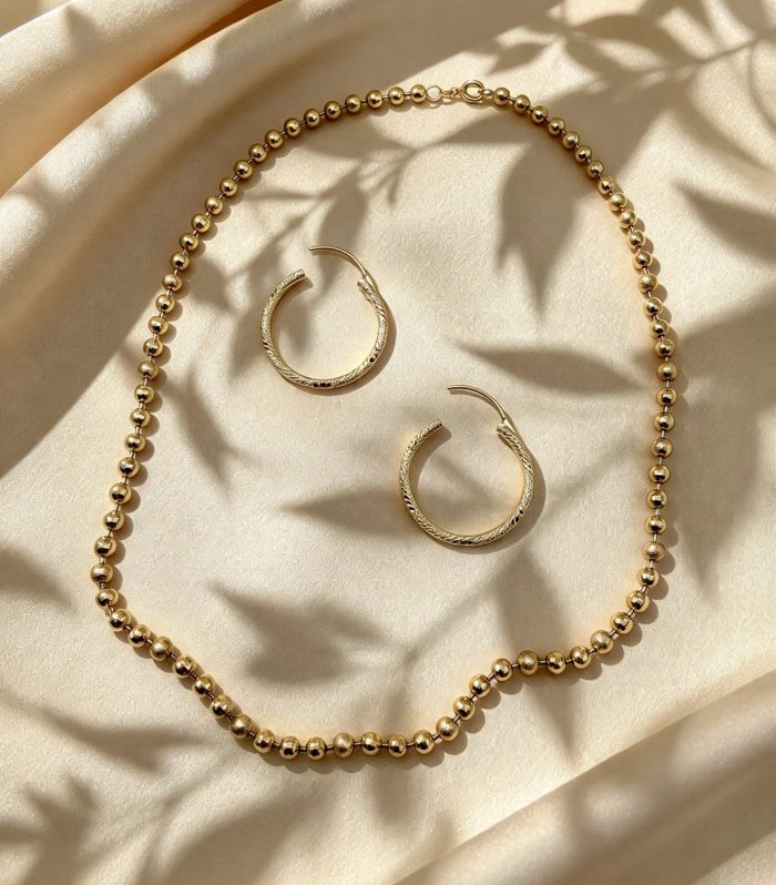 Gilded Bead Strand & Textured Hoop Set